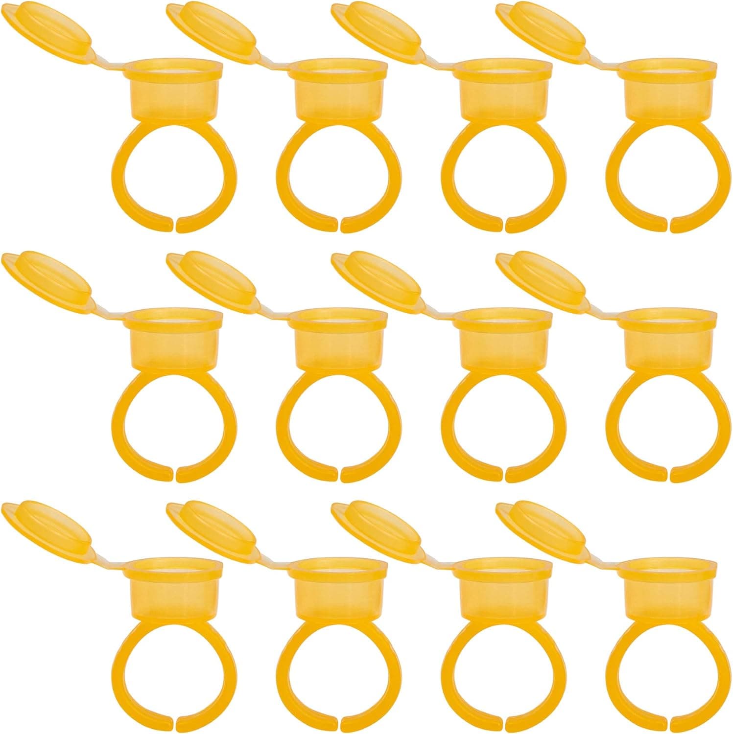 AUEAR, 50 Pack Yellow Microblading Pigment Tattoo Cup Rings Ink Cups with Cover Cap Eyelash Cap Hand Tool