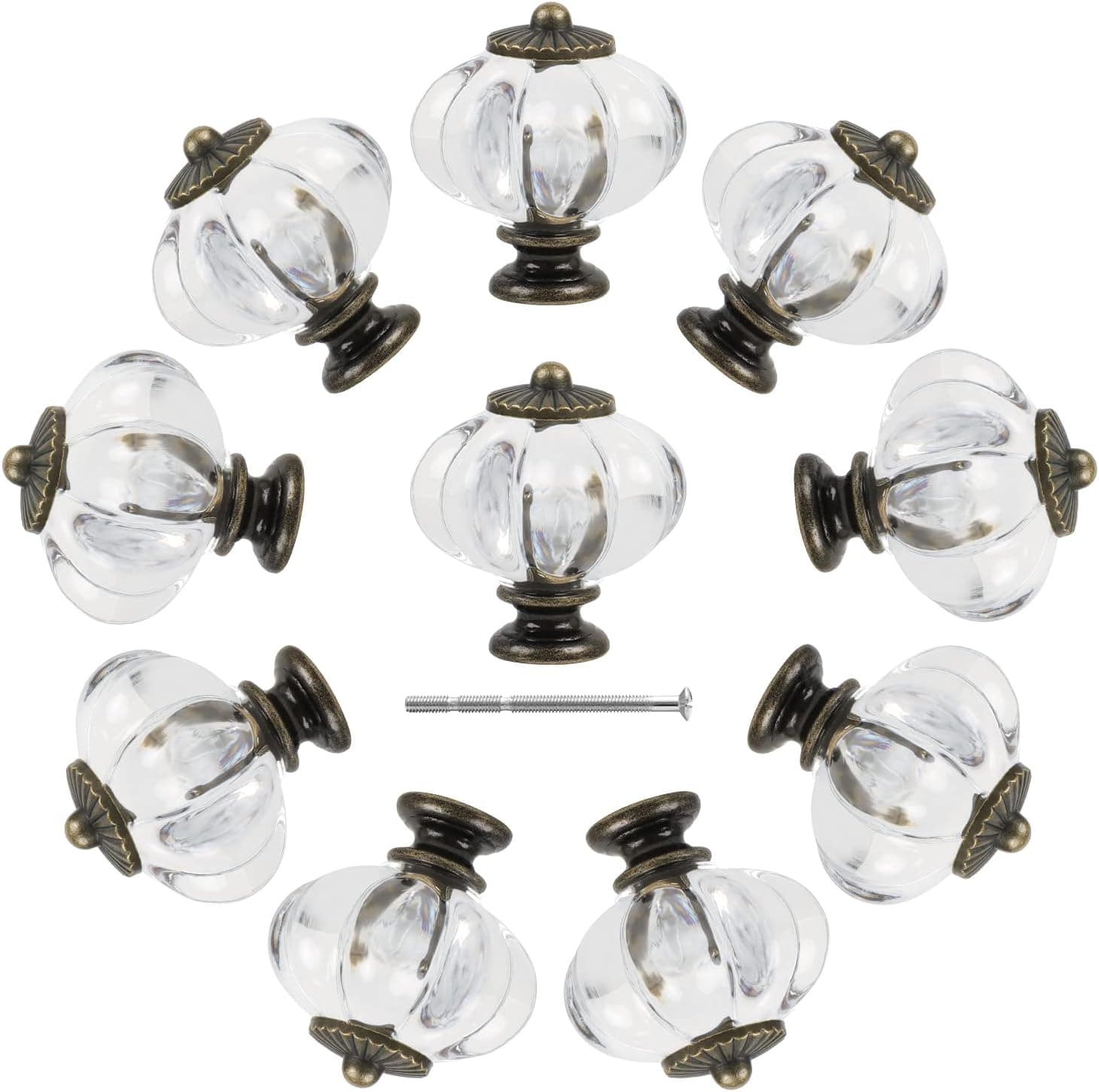 WOOW DEPOT [10 Pack] Vintage Acrylic Pumpkin Knobs, Antique Clear Pumpkin Dresser Knob Drawer Handle Pulls Furniture Hardware for Closet Drawers Dresser Cupboard Doors­