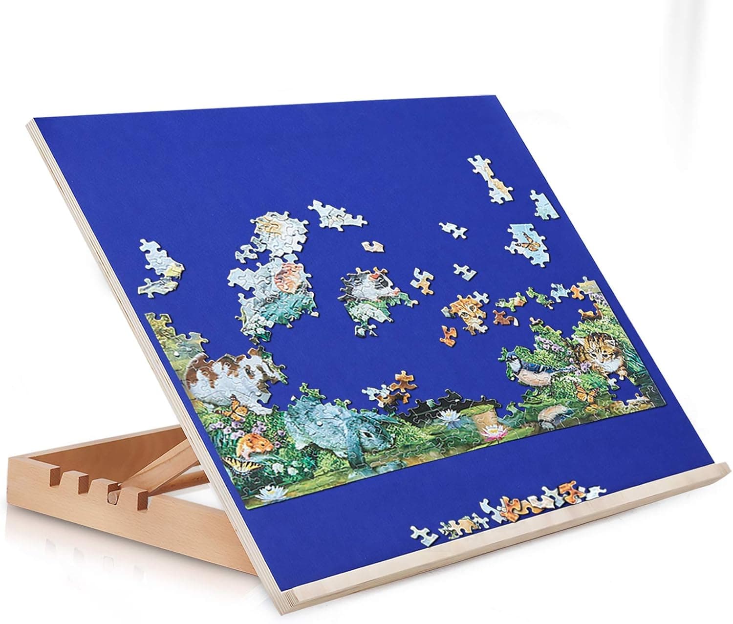 BANIROMAY Adjustable Wooden Puzzle Board Easel, Non-Slip Felt Work Surface Portable Tilting Jigsaw Puzzles Table for Up to 1000 Pieces (29 x 21 Inch)