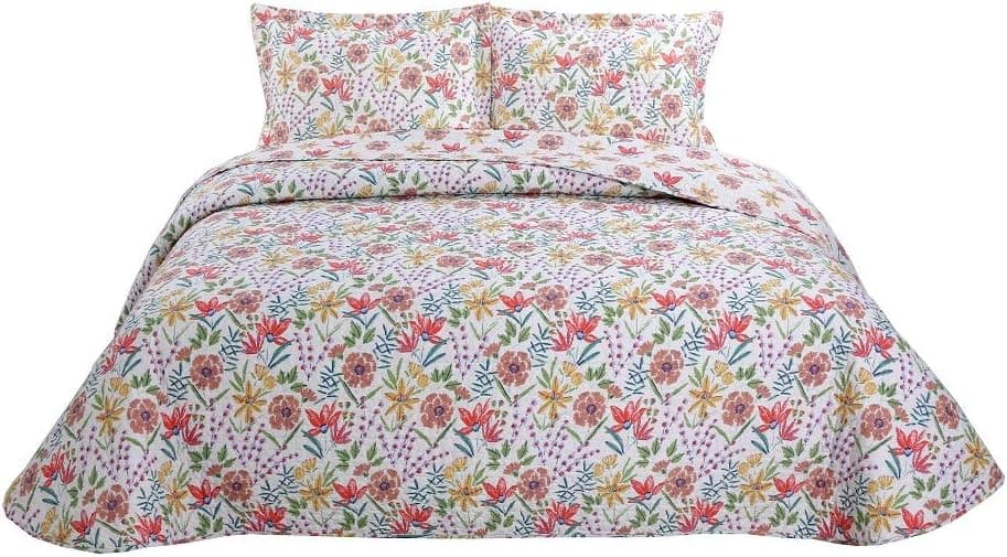 ourbedding 3-Piece Fine Printed Quilt Set Lightweight Bedspread Coverlet Full/Queen Size Bed Cover