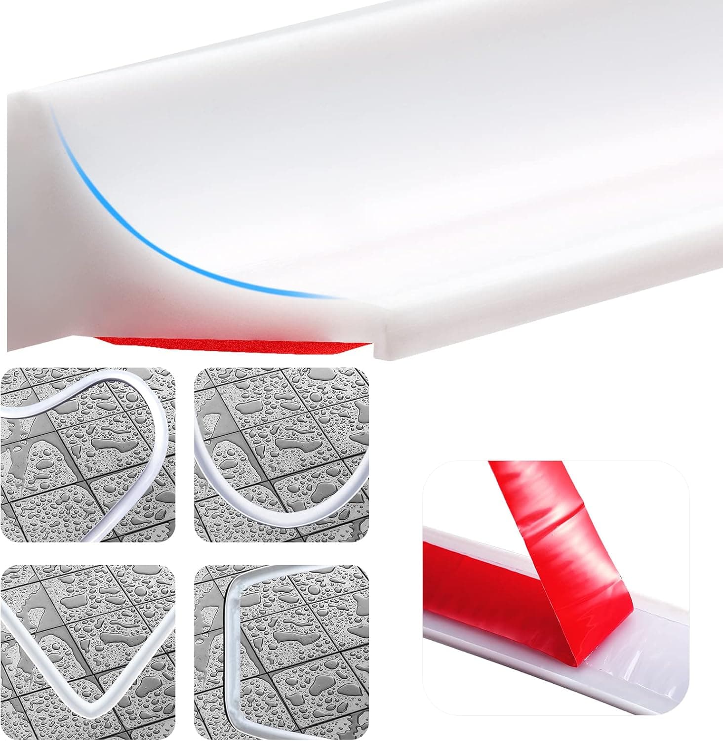 39 Inches Shower Water Guard Shower Dam Shower Splash Guard Threshold Seal Strip Self-Adhesive Kitchen Water Blocking Strip Water Dam Water Barrier for Kitchen Sink, Bathroom, Shower
