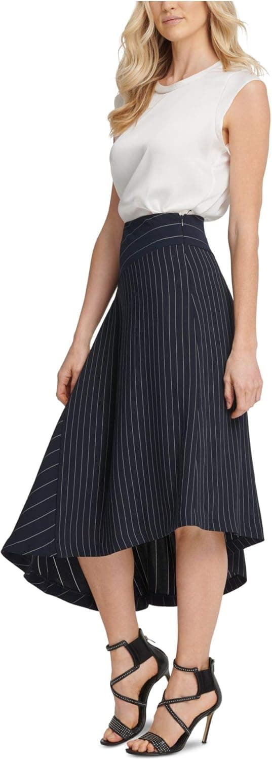 DKNY Womens Asymmetric Striped Asymmetrical Skirt