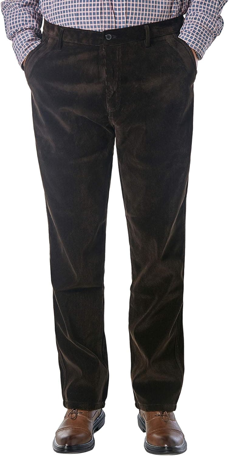 Alimens & Gentle Men's No-Iron Straight-fit Flat-Front Corduroy Pant-Coffee, 34W x 34L