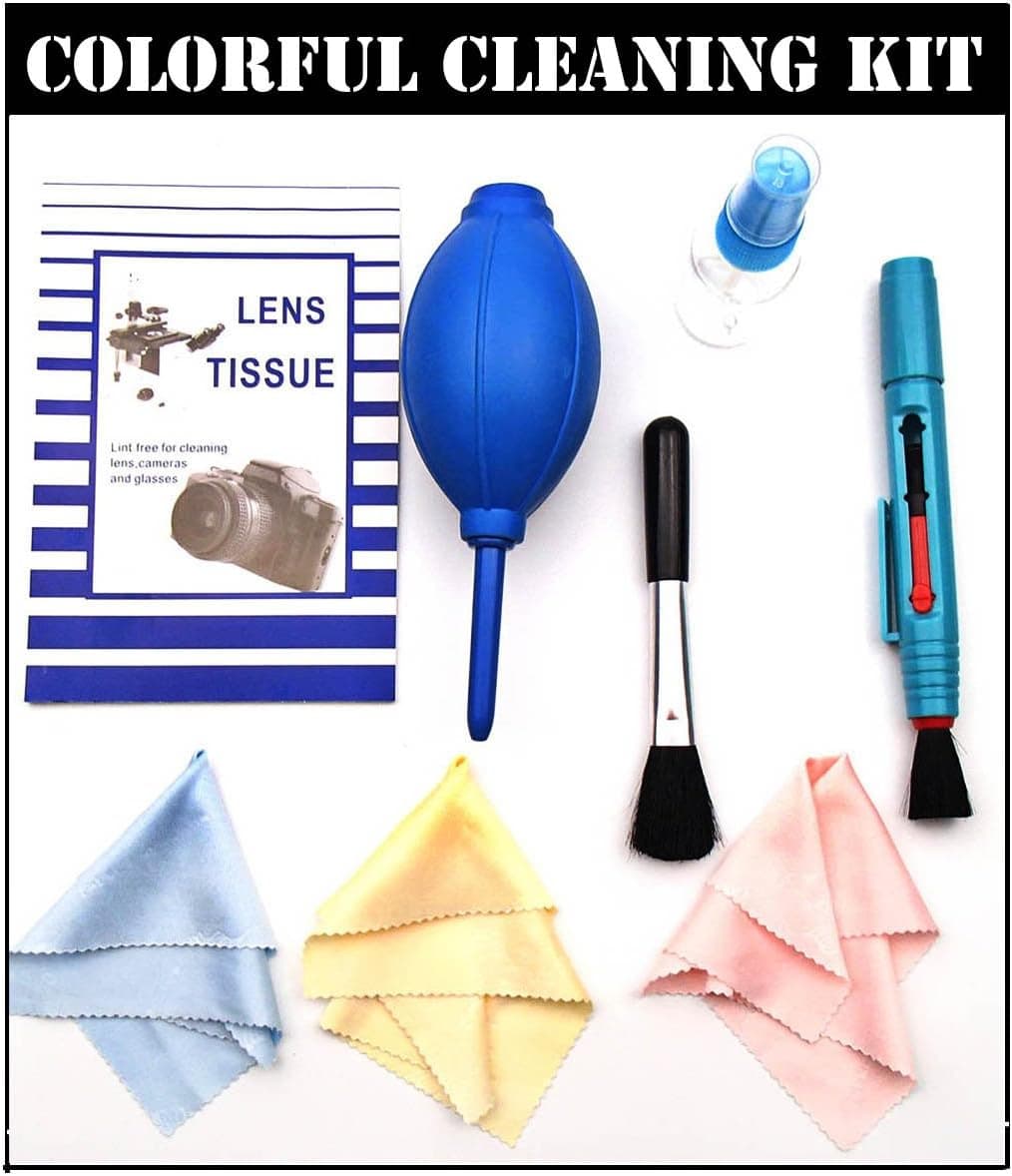 8Pcs Camera Cleaning Kit for SLR Cameras DSLR Digital Camera Canon EOS Nikon Sony Sigma RED GOPRO and Sensitive Electronics: 3 in 1 Lens Cleaning Pen+ Air Blower Cleaner+ 50 Sheets Lens Tissue Paper+ Lens Brush+ Handy Empty Spray Bottle+ Microfiber Cleaning Cloths (Colorful/Professional)