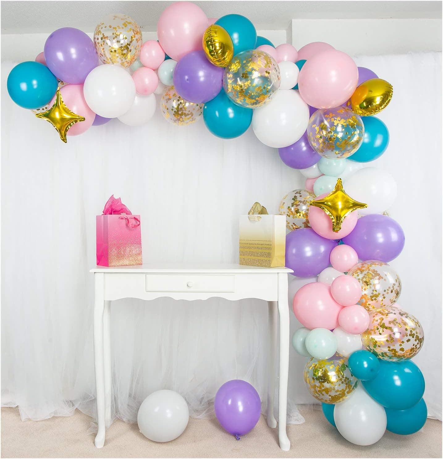 Shimmer and Confetti Premium Mermaid, Unicorn Balloon Arch & Garland Kit with Pink, Purple, White, Aqua and Mint Green, Gold Foil Star and Round Balloons. Unicorn Birthday Party Supplies