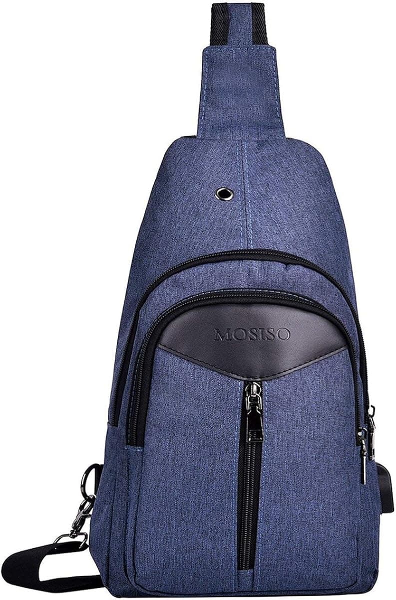 MOSISO Sling Backpack with USB Charging Port, Pure Marine Blue