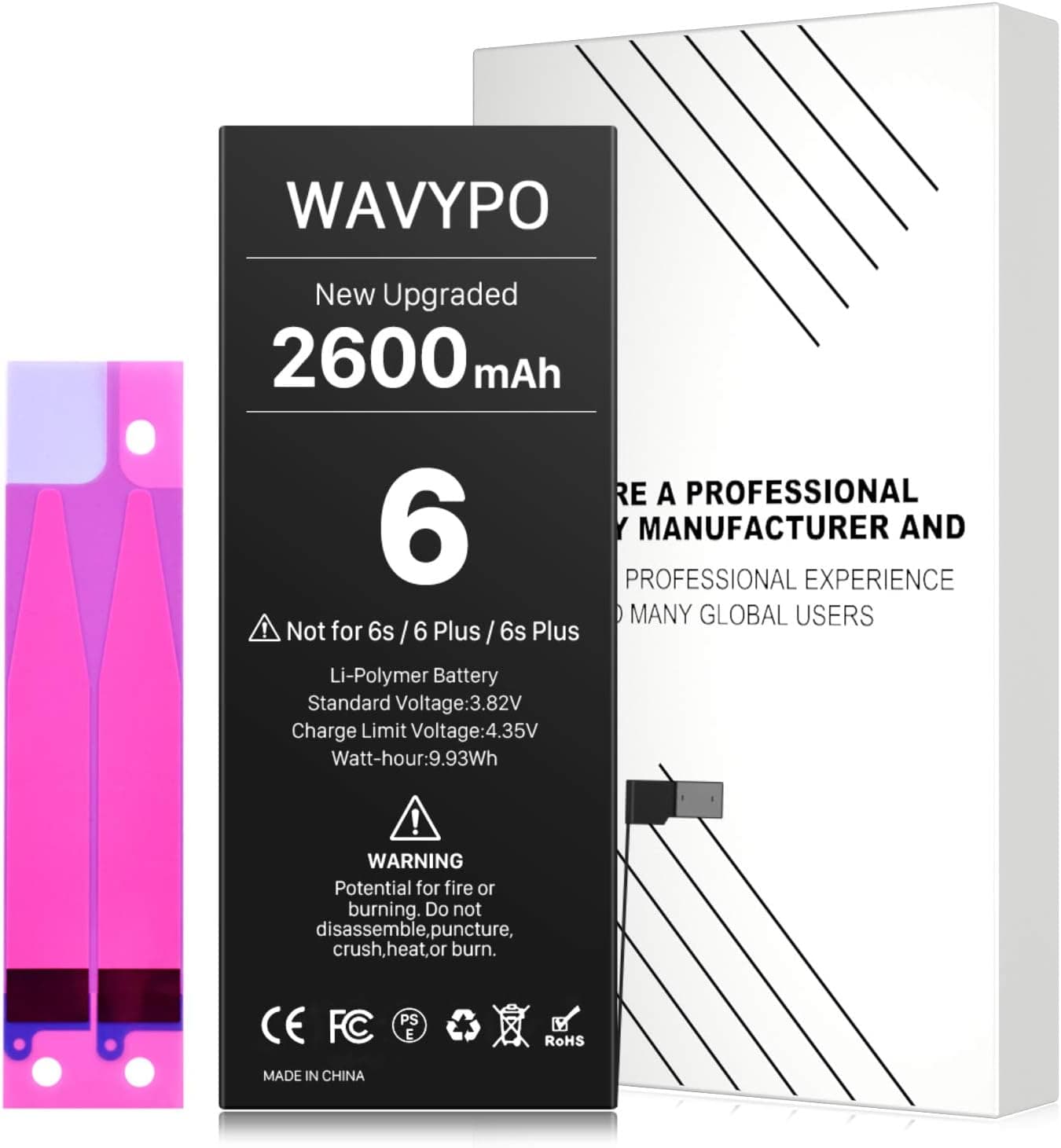 WAVYPO 2600mAh Battery for iPhone 6, Upgraded High Capacity New 0 Cycle Replacement Battery for iPhone 6 A1586 A1589