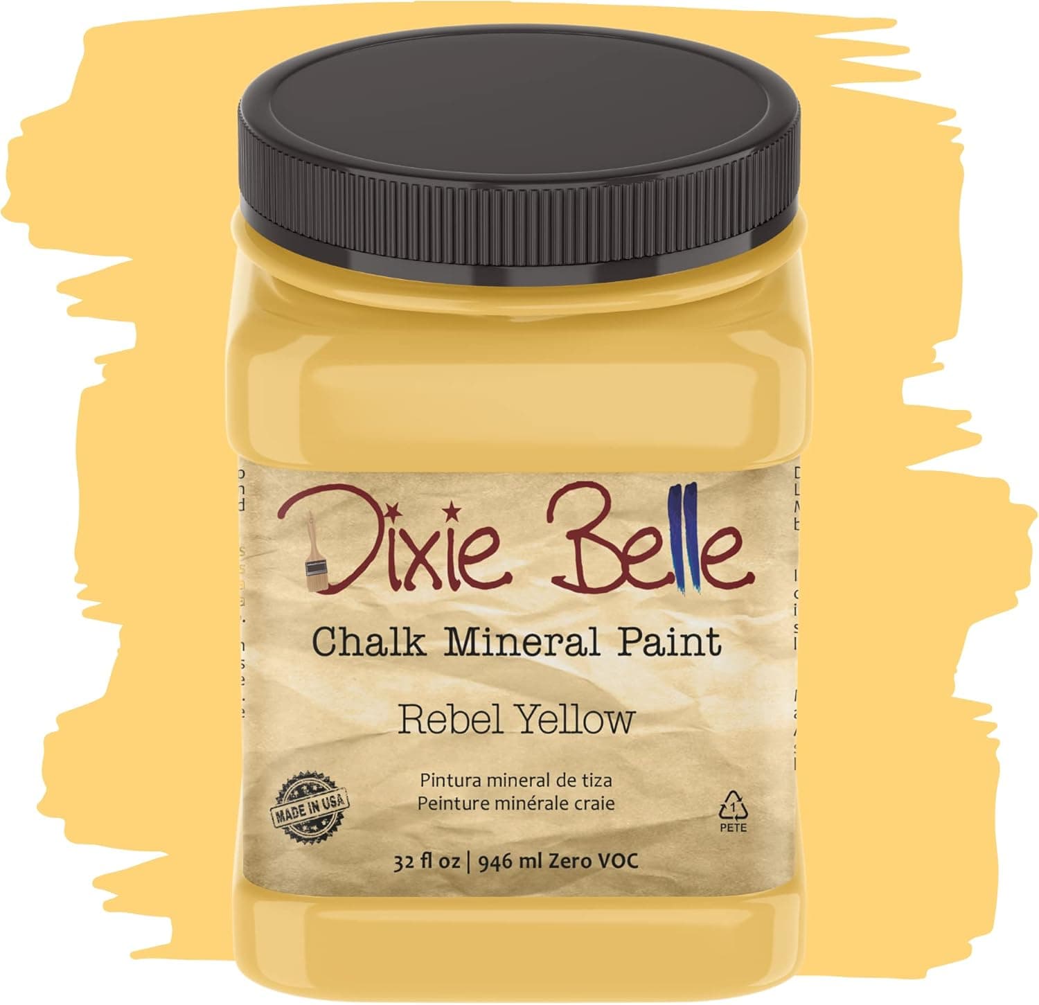 Dixie Belle Paint Company Chalk Finish Furniture Paint | Rebel Yell-ow (32oz) | Matte Vintage Yellow Chic Chalk Mineral Paint | DIY Furniture Paint | Made in the USA