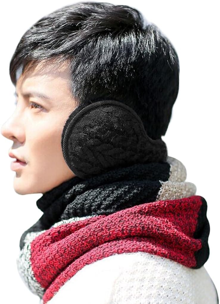 Unisex Knit Wool Foldable Earmuffs, Women's Men's Thick Fleece Lined Winter Thermal Ear Warmers Adjustable Wrap Outdoor Sports Plush Warm Ear Covers Earmuff Running Cycling Ski Snow Ear Muffs Headband