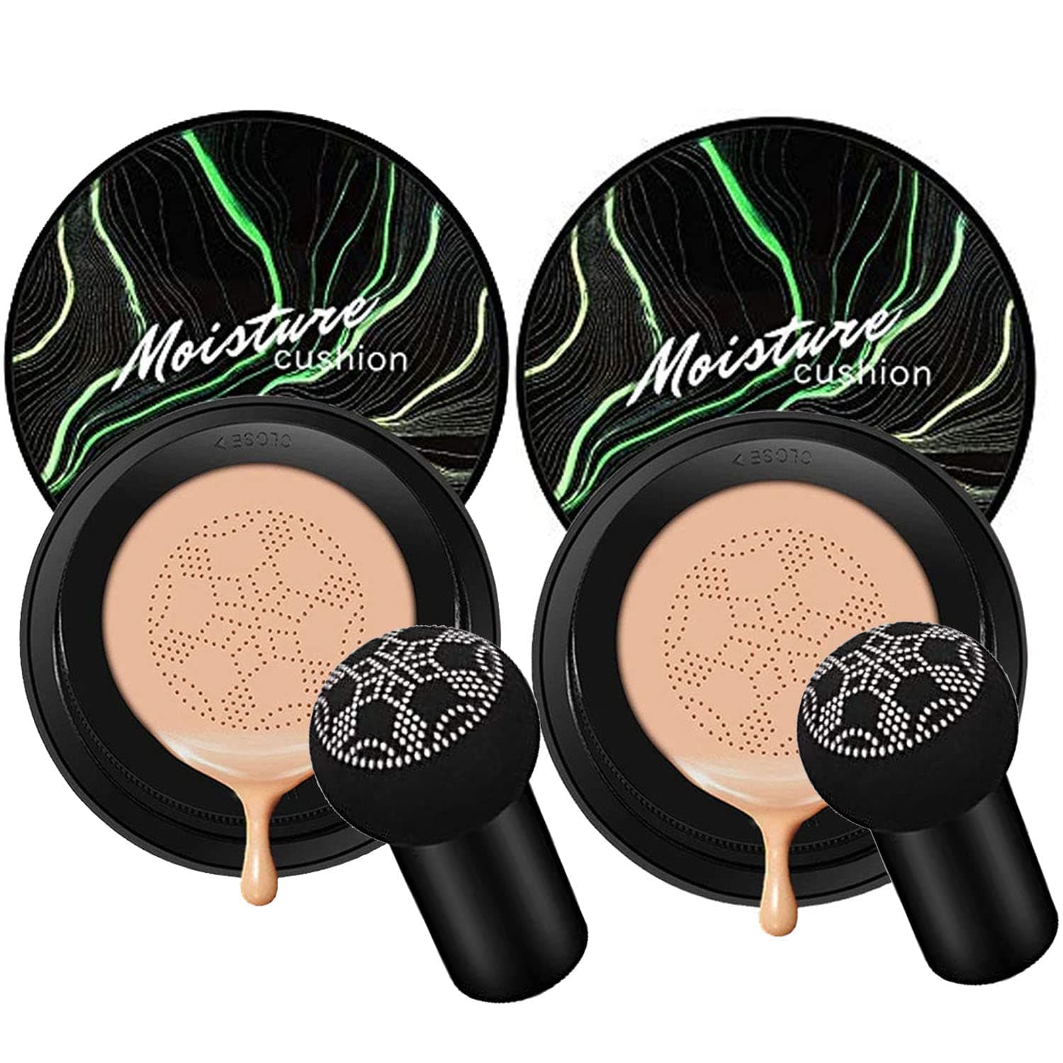 firstfly 2PCS Air Cushion CC Cream Mushroom Head Foundation, Concealer Moisturizing BB Cream, Waterproof Long Lasting Matte Concealer Face Makeup Cushion CC Foundation (2PcsNatural)