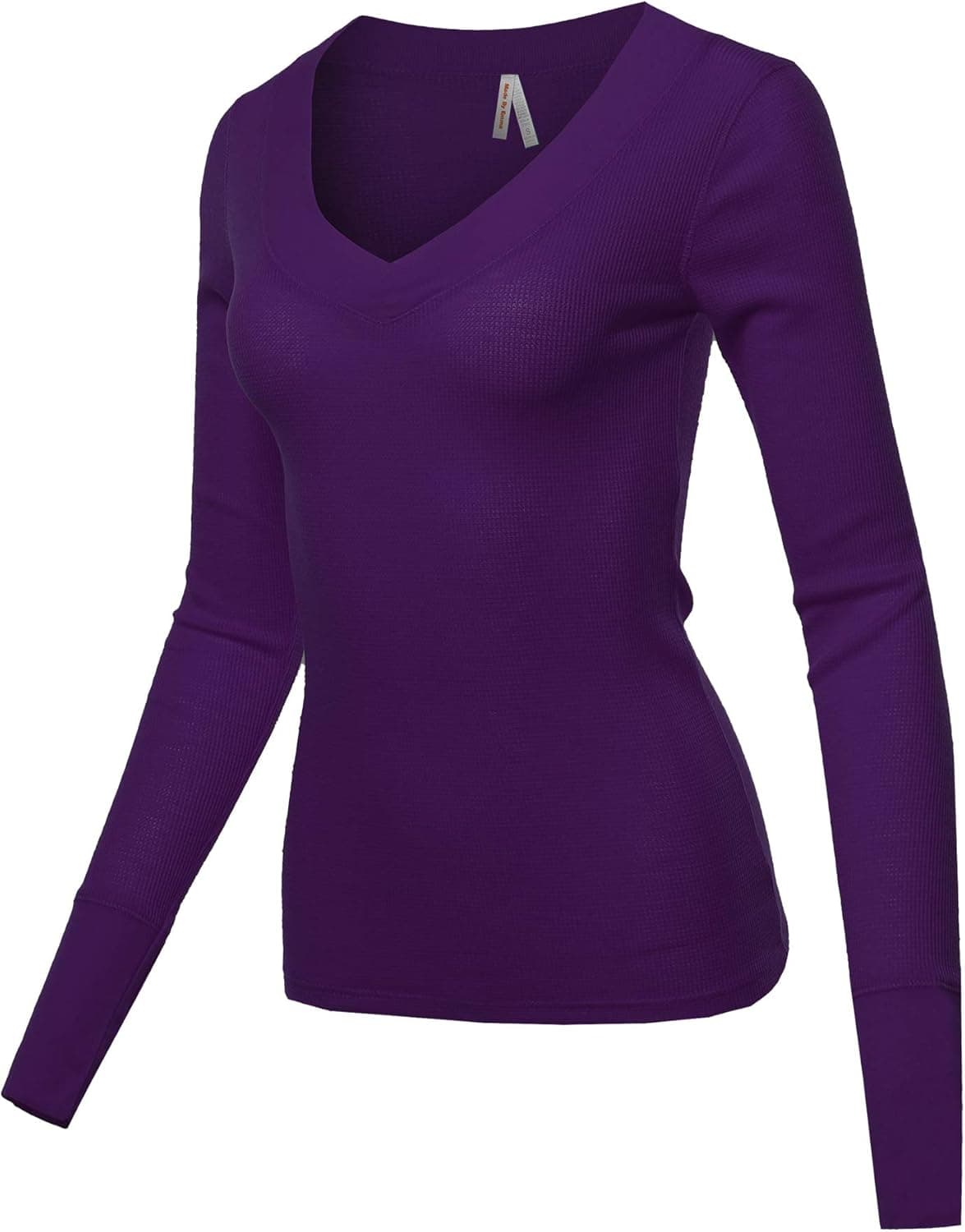 Women's Basic Solid V-Neck Henley Lace Long Sleeves Thermal Tee
