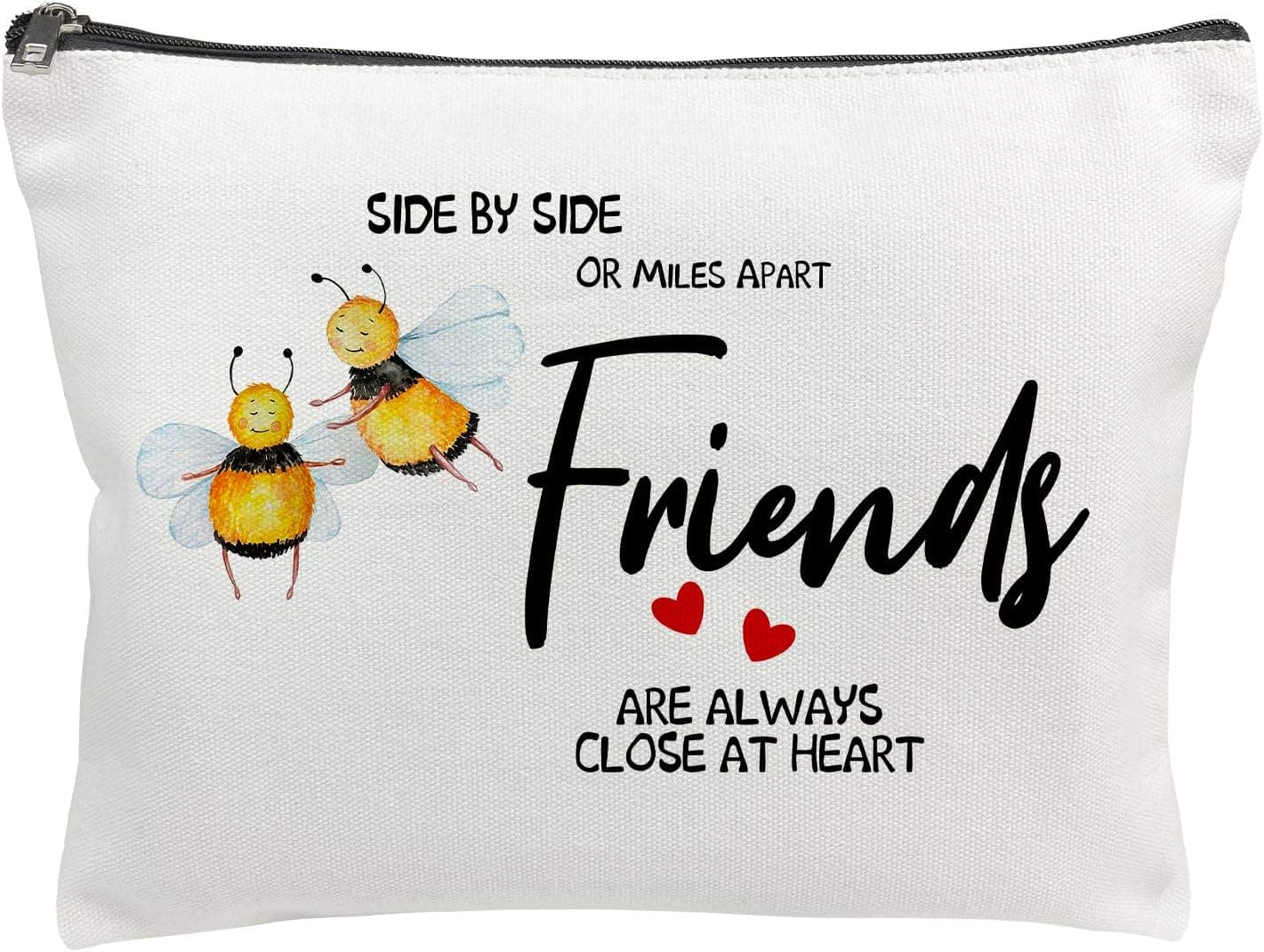 Makeup Cosmetic Bags For Women -Friends Are Always Close At Heart-Cute Funny Travel Cotton Zipper Case For Sister Friends Buddies Birthday Mothers Day Gifts Presents