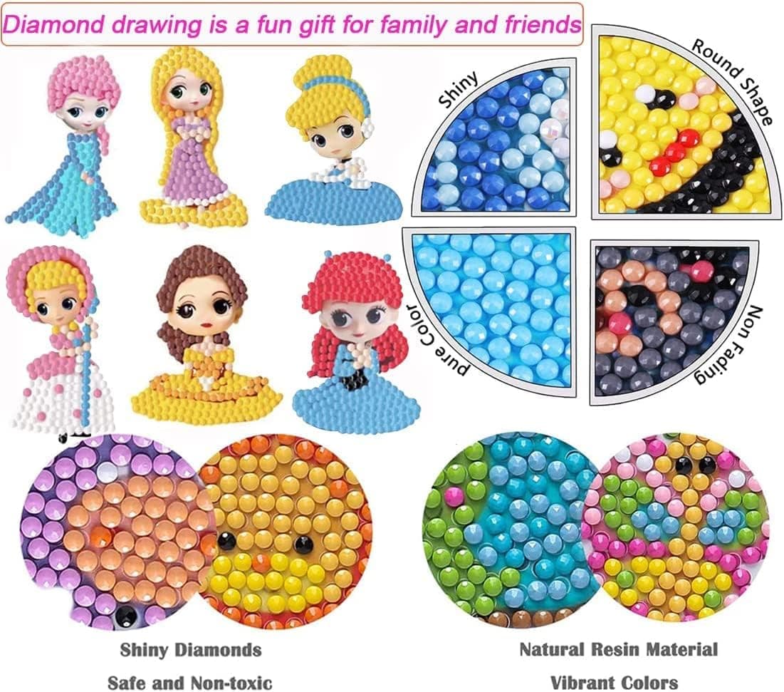 Junrife Diamond Painting Stickers for Kids,Sparkle Gem Stickers for Girls and Boys, 5D DIY Arts Gem Painting Kits - Best Gift Ideas for Girls Crafts Age 4, 5, 6, 7, 8, 9, 10-12, 6-8
