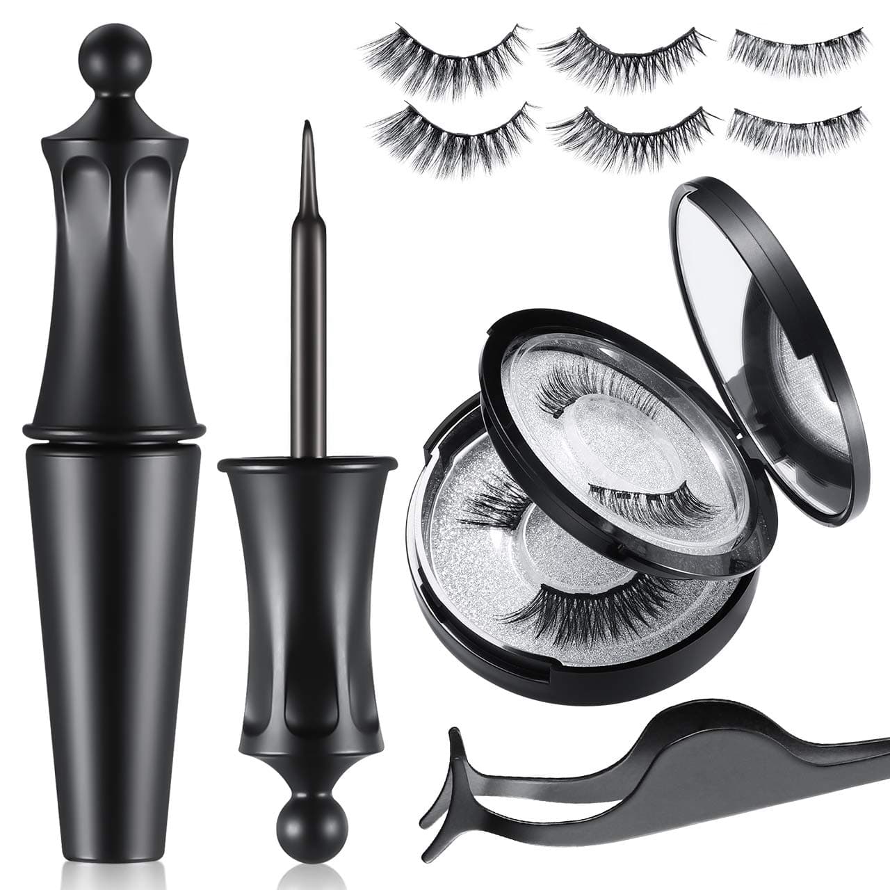 RIOFLY Magnetic Eyelashes with Eyeliner - Magnetic Eyelashes Kit, 3 Pairs Reusable Silk False Lashes Set, 3D Natural Look Long Lasting No Glue Needed