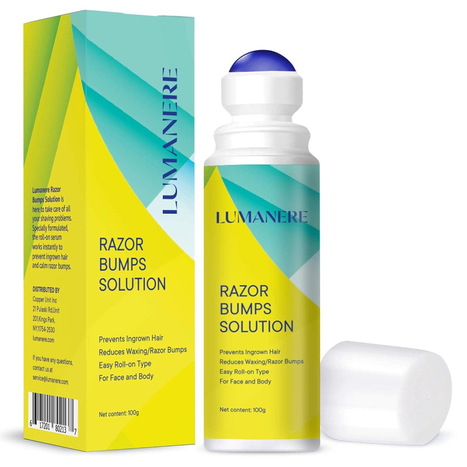 Lumanere Razor Bumps Solution for Ingrown Hair, Hair Inhibitor – After Shave Serum, Roll-on for Bikini Area, Legs and Underarm Area for Men and Women