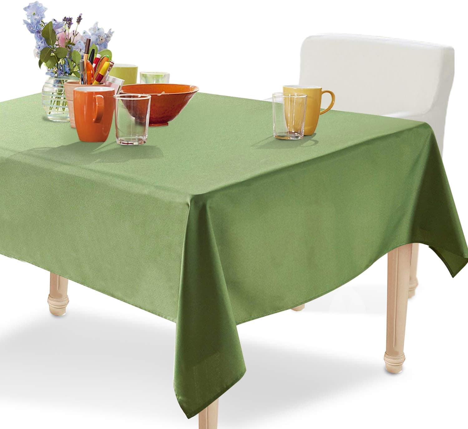 YEMYHOM Rectangle Tablecloth 60 x 84 Inch Spill-Proof Oil-Proof Microfiber Table Cover Machine Washable Indoor Outdoor Rectangular Table Cloth for Spring Summer Party Picnic Camping (Army Green)