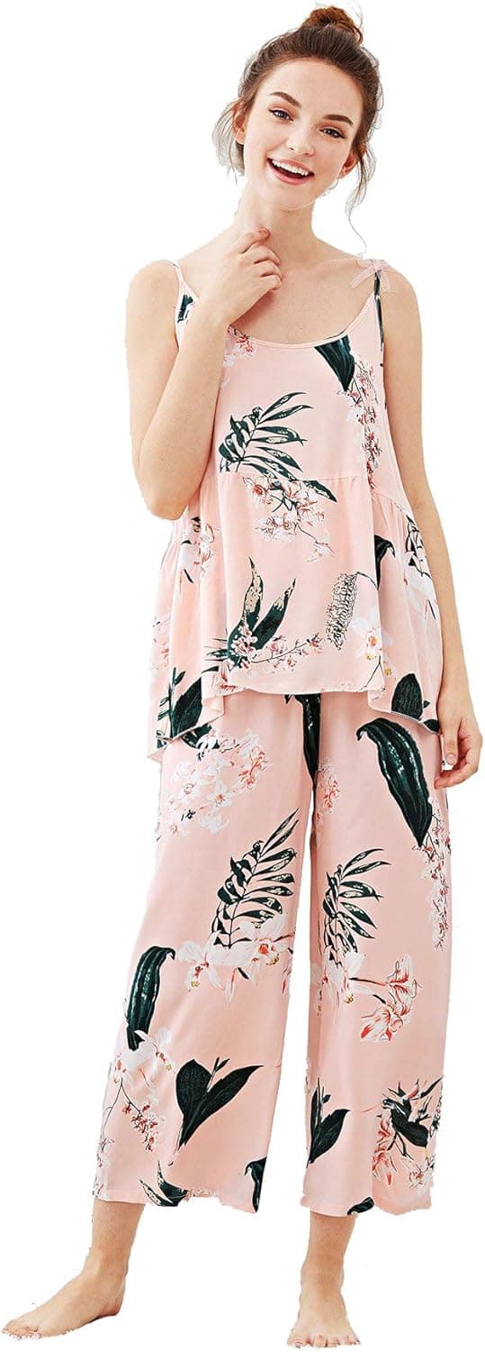 SweatyRocks Women's 3 Piece Pajama Set Kimono Robes Floral Print Sleepwear Set with Pants and Robe