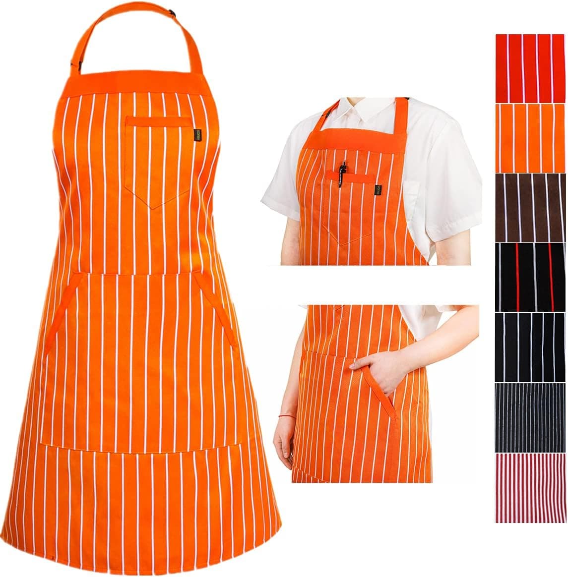 Iivos Aprons for Women Men Chef,Adjustable Bib Apron with 3 Pockets 40" Long Ties,Commercial Grade,Unisex 33" x 28"(1pc)