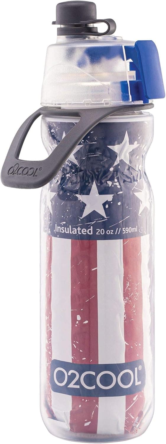 O2COOL Mist 'N Sip Misting Water Bottle 2-in-1 Mist And Sip Function With No Leak Pull Top Spout Sports Water Bottle Reusable Water Bottle - 20 oz (Patriot)
