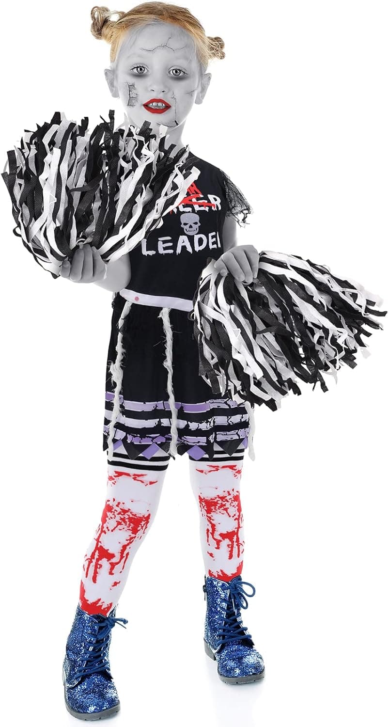 Cheerleader Costume Spiritless Halloween Costumes for Girls Fearsome Zombie Costume with Pom Poms Socks for Halloween Party