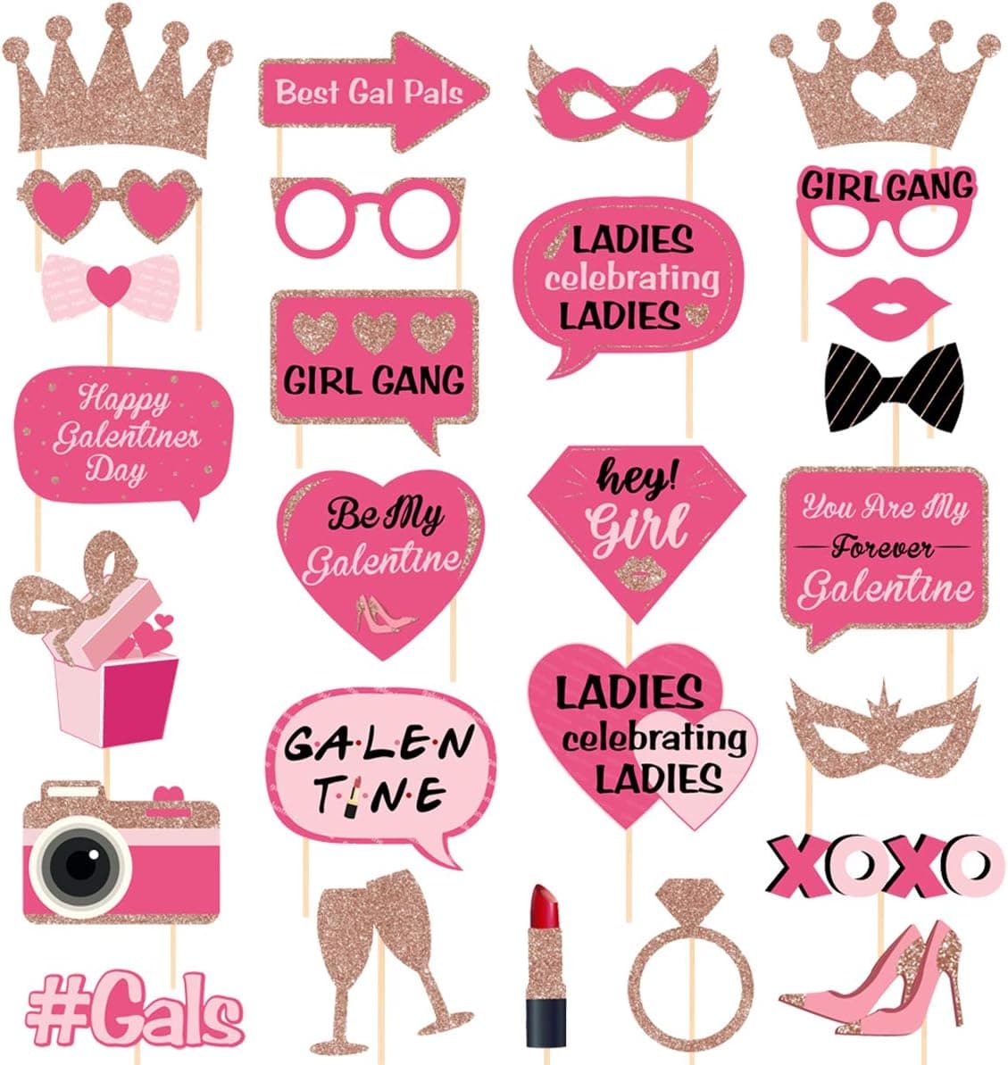 Galentine’s Day Photo Booth Props for Galentines and Valentines Day Party Decorations Supplies, Be My Galentine Themed Centerpieces for Table 27 Pcs