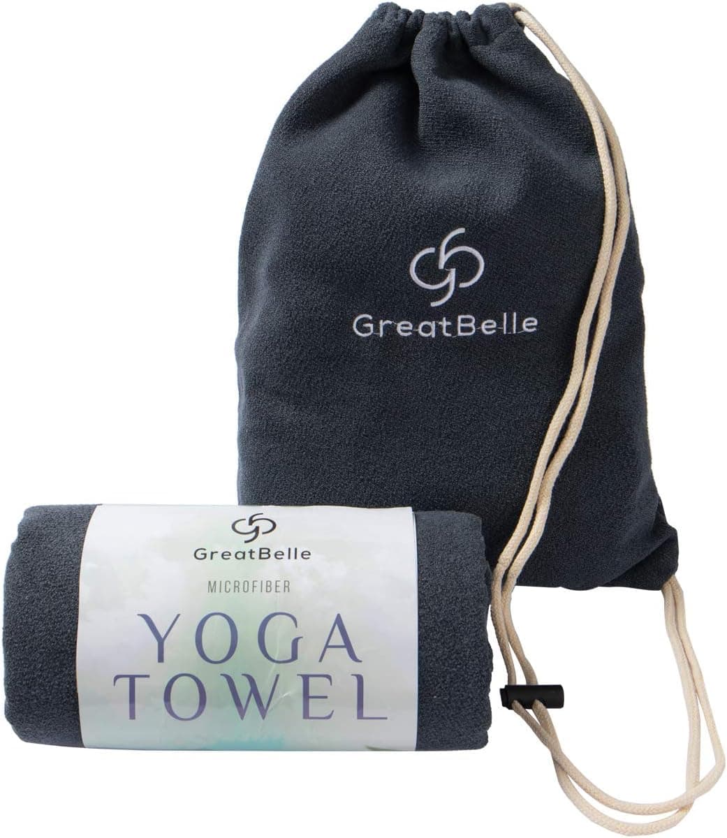 GreatBelle Yoga Towel with Storage Pouch (72” x 26”) Night Gray - Non-Slip Super Absorbent Microfiber Mat Yoga Towel Use for Bikram and Hot Yoga Pilates Fitness Exercise and Stretching