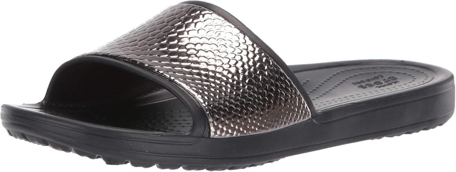 Crocs Women's Sloane MetalText Croslite Slip On Slide Gunmetal/Black