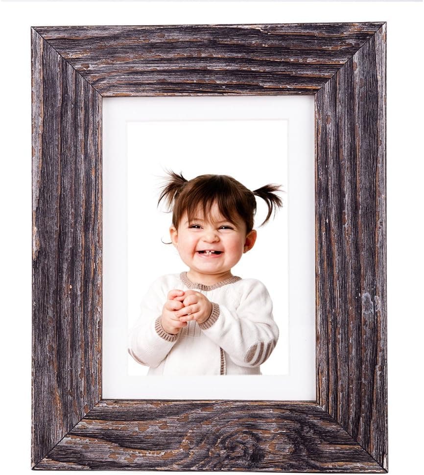 5x7 Rustic Picture Frame - Matted to Fit Pictures 4x6 Inches or 5x7 Without Mat - Natural Rustic Picture Frame Glass Front - Stands Horizontally and Vertically