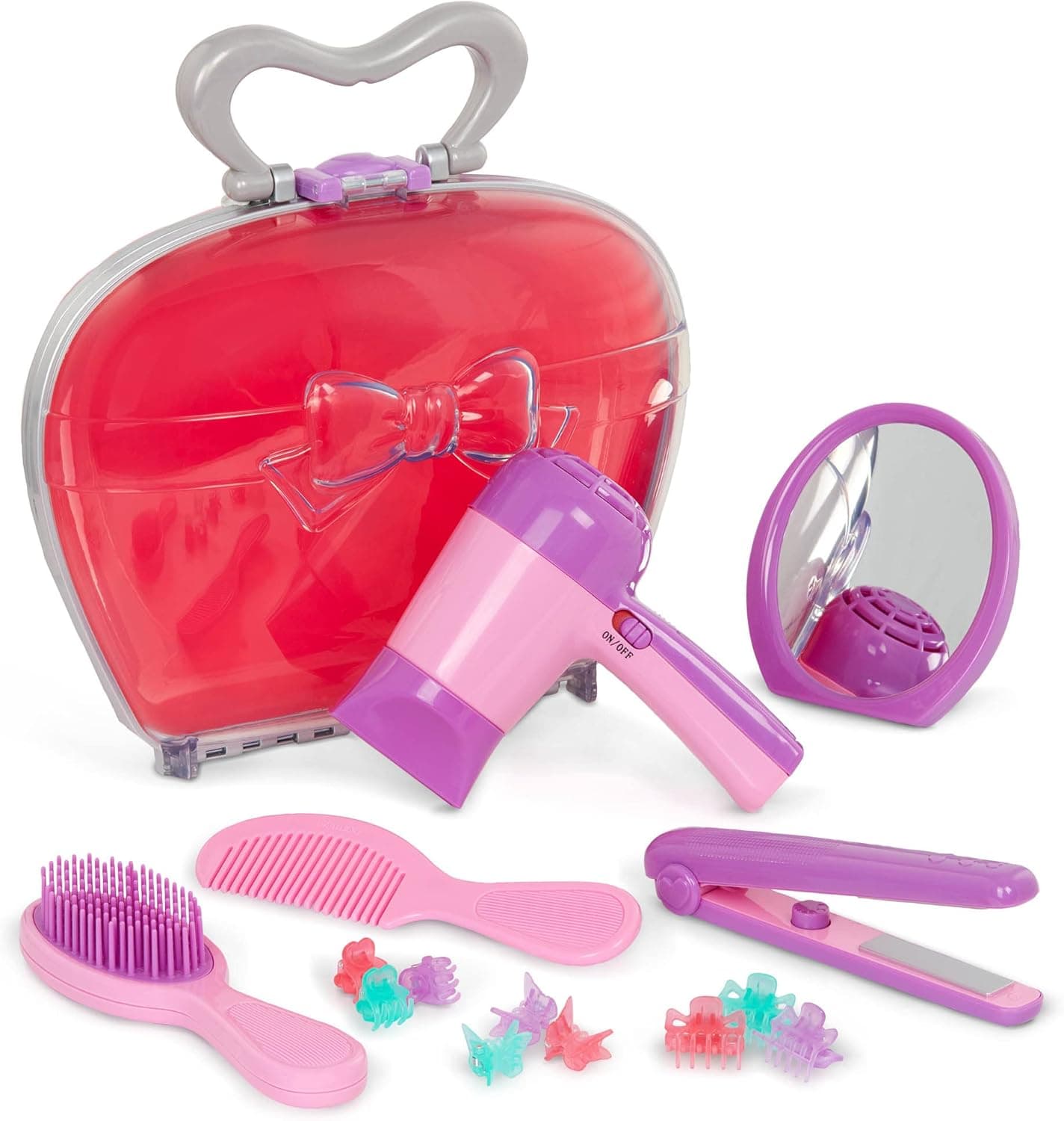 Play Circle by Battat – Pink Beauty Shop Hairdressing Set – Mirror, Brush Kit, Working Hair Dryer with Sounds & Air, Salon Accessories – Pretend Play Styling Toys for Girls Ages 3 and Up (15 Pieces)