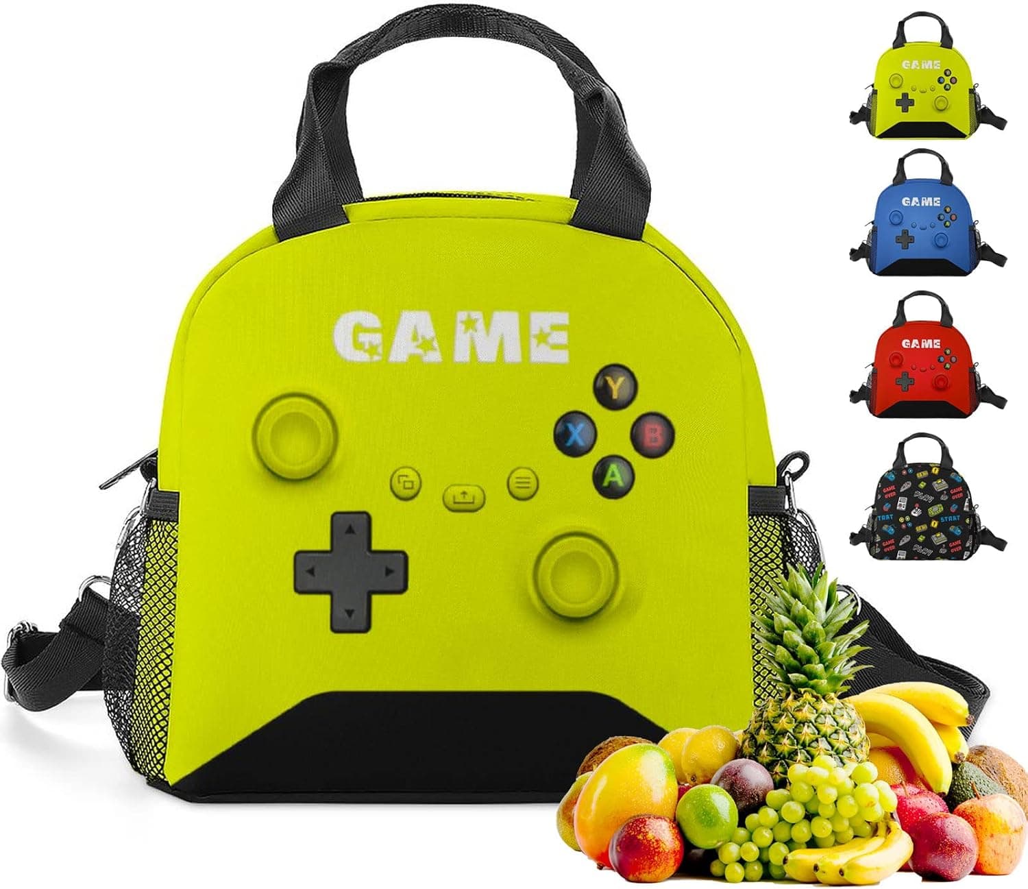 JIRAIKEI Game Lunch Bag for Boys Girls Gamer, Insulated Video Game Lunch for Work Out Travel Tirp, Reusable Box Thermal Cooler meal box