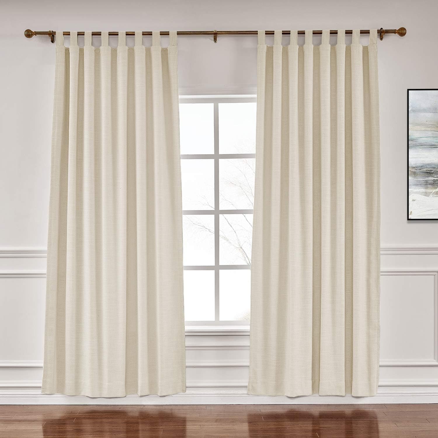 ChadMade 50“W x 96" L Polyster Linen Drapes with Blackout Lining Tab Top Curtain for Sliding Door Patio Door Living Room Bedroom, (1 Panel) Sand Beige Tallis Collection