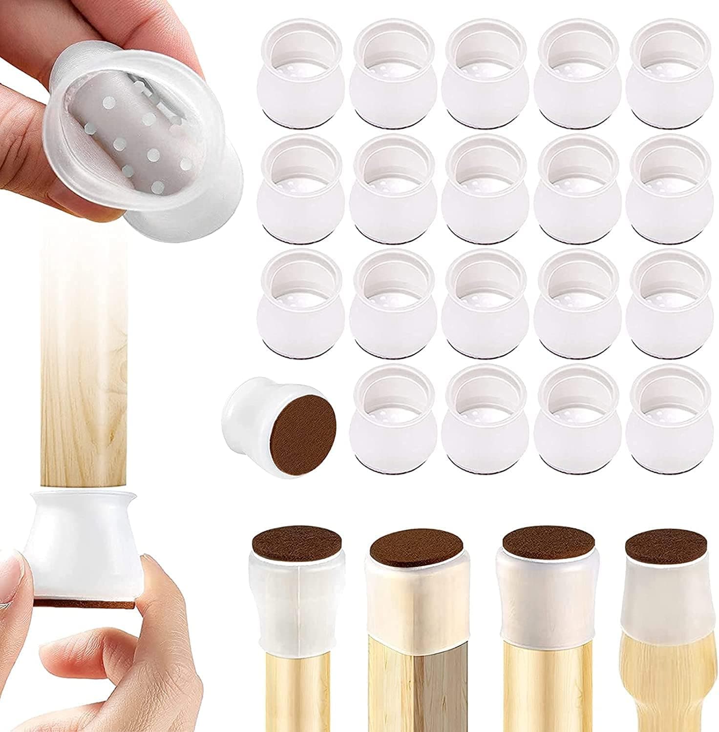 24 Pcs Silicone Chair Leg Protectors with Felt for Hardwood Floors, Silicone Furniture Leg Cover Pad for Protecting Floors from Scratches and Noise, Smooth Moving for Chair Feet