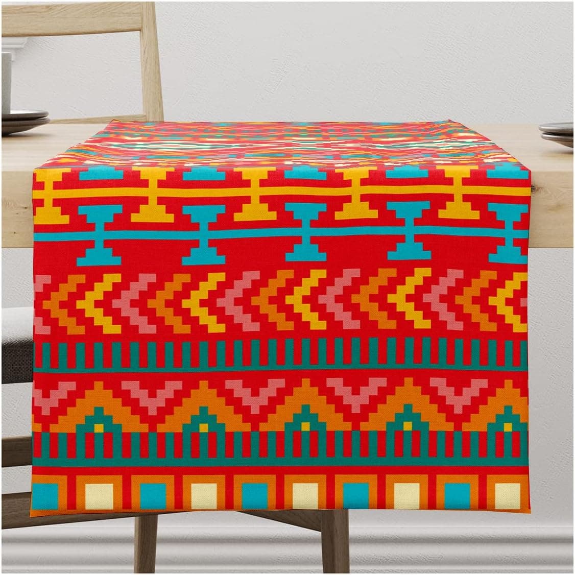 Colorful Mexican Folk Pattern Table Runner Farmhouse Mexican Art Table Decor Home Kitchen Restaurant 14x72 Inches