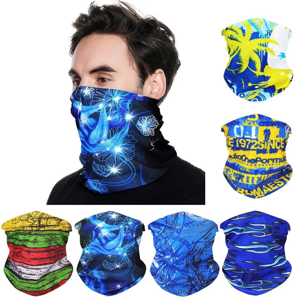Face Mask 6Pcs Elastic Face Shields Magic Wide Wicking Headbands Outdoor Headwear Bandana Scarf Mask for Men and Women Sport Scarf for Workout Yoga Hiking Running Fishing Motorcycling