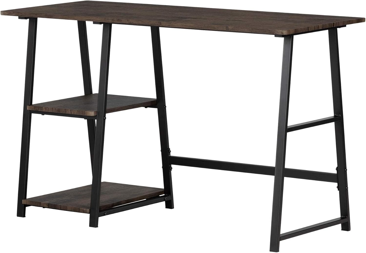 South Shore Evane Industrial Desk with Storage, Cracked Fall Oak