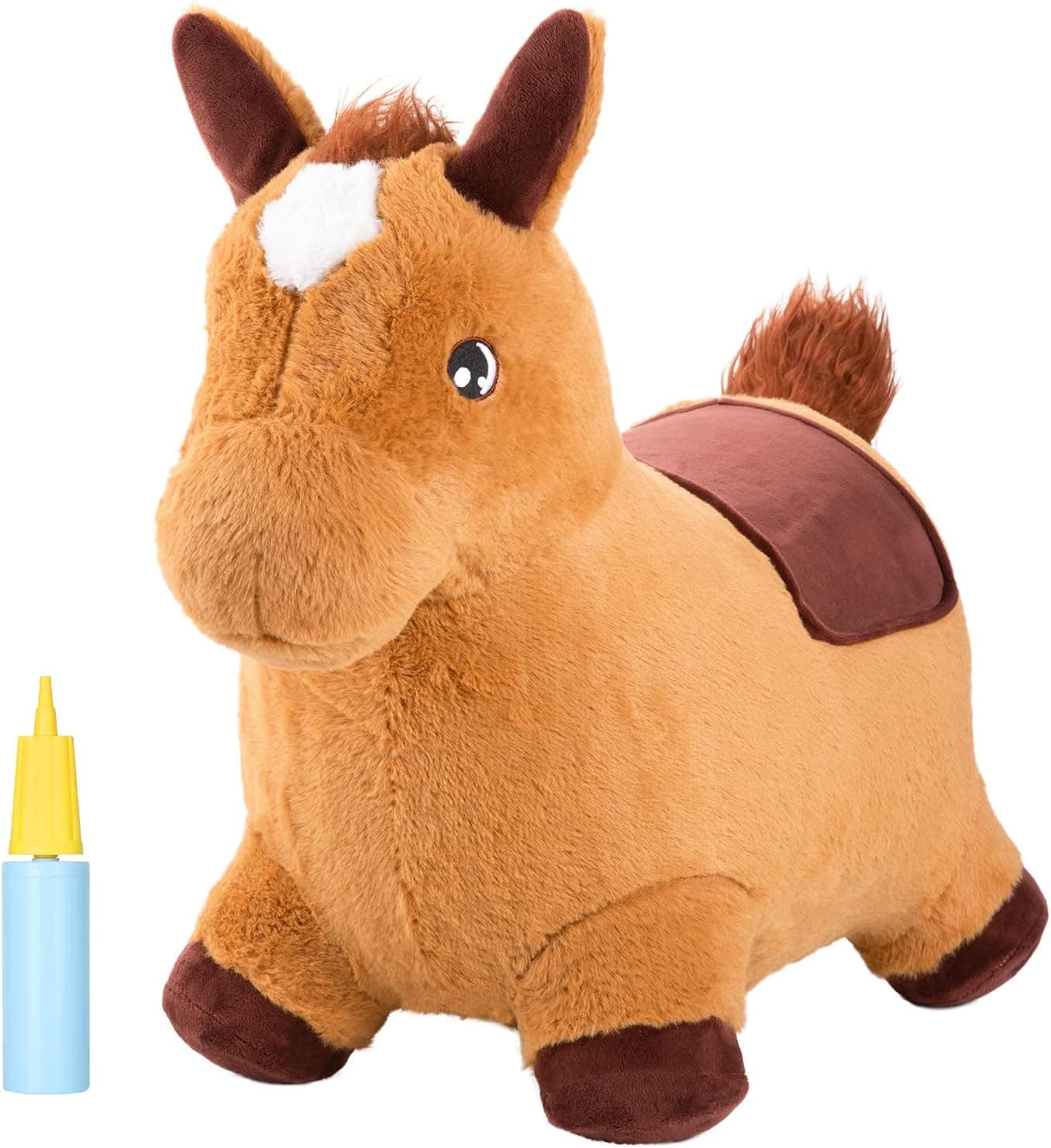 INPANY Bouncy Horse for Toddlers - Plush Brown Bouncing Horse Hopper, Ride on Animal Toys for Girls Boys, Outdoor Indoor Inflatable Horse Gifts - Plush Covered (Include Pump)