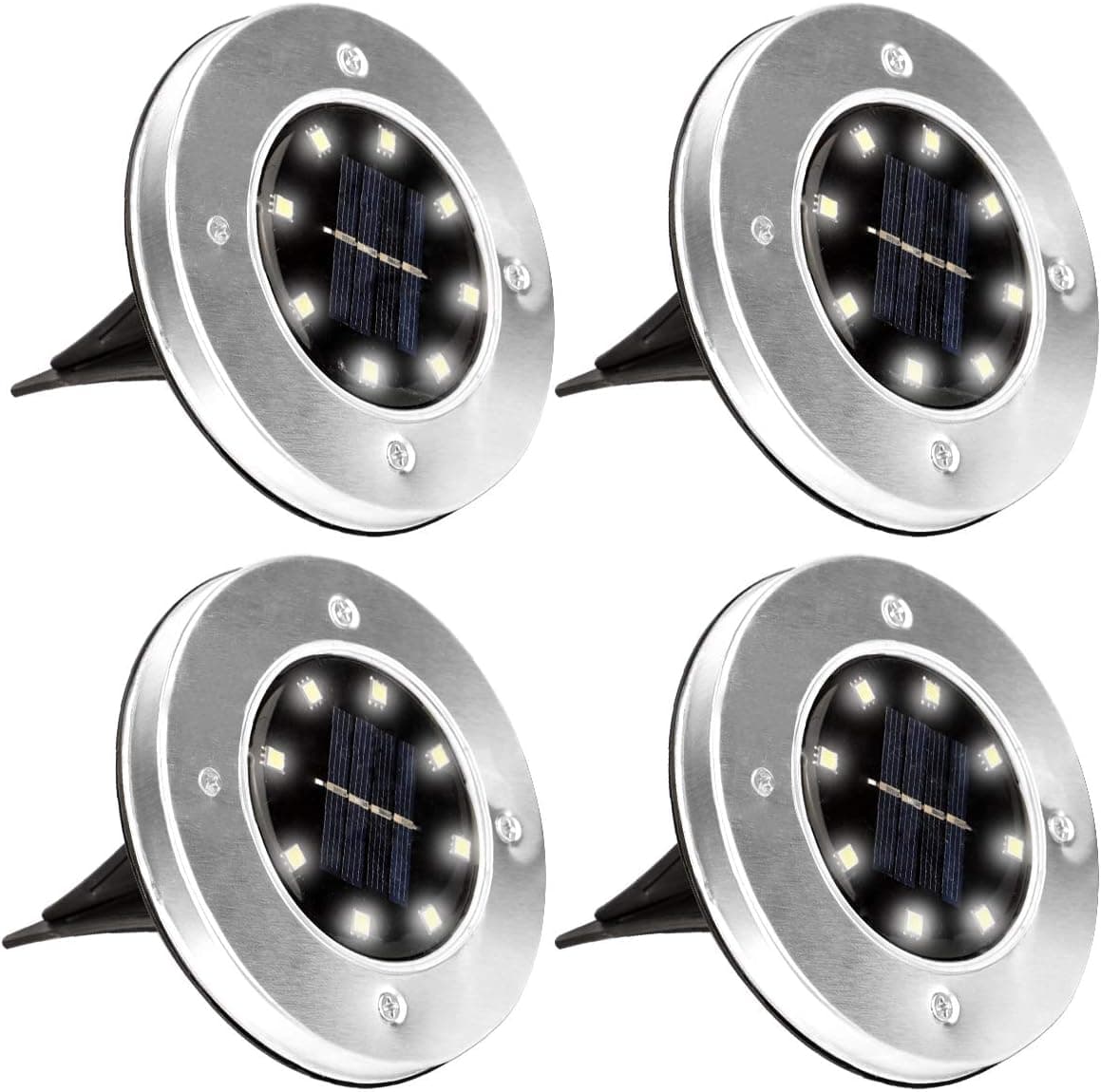 Solar Ground Lights, Warari 8 LED Solar Lights Outdoor in-ground Solar Lights Waterproof Solar Disk Lights Patio Garden Pathway Lawn Driveway Yard-Warm White(4 Pack)