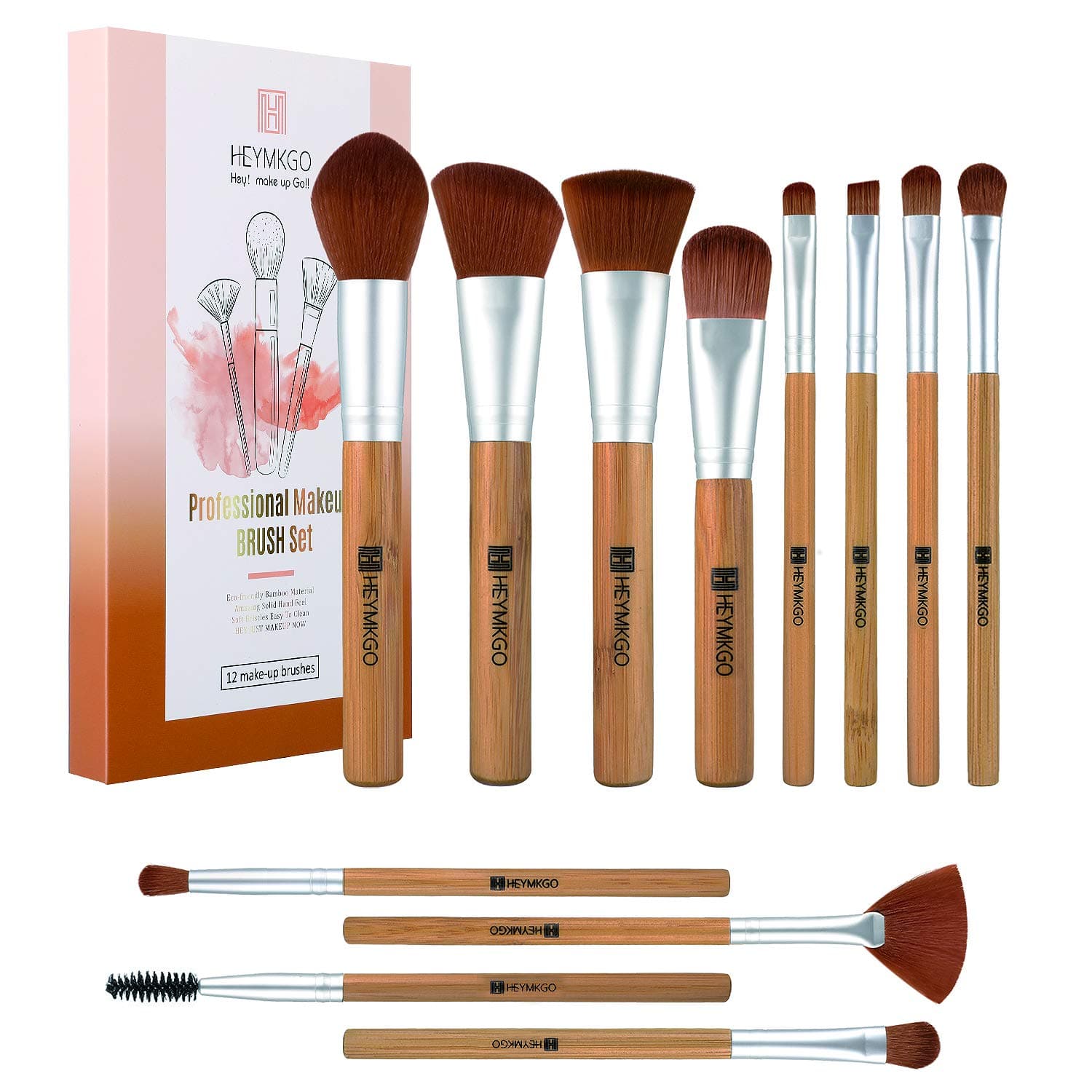 HEYMKGO Bamboo Makeup Brushes Eco-friendly Vegan Makeup Brush Set Professional Bamboo Handle and Premium Synthetic Bristles for Foundation Makeup Blusher Concealer Lip Eye Make Up
