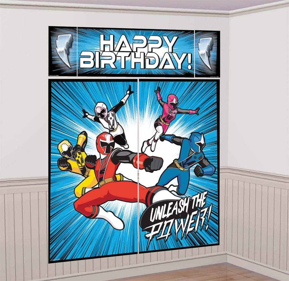 amscan Power Rangers Ninja Steel Scene Setter Wall Decoration Blue and White.red