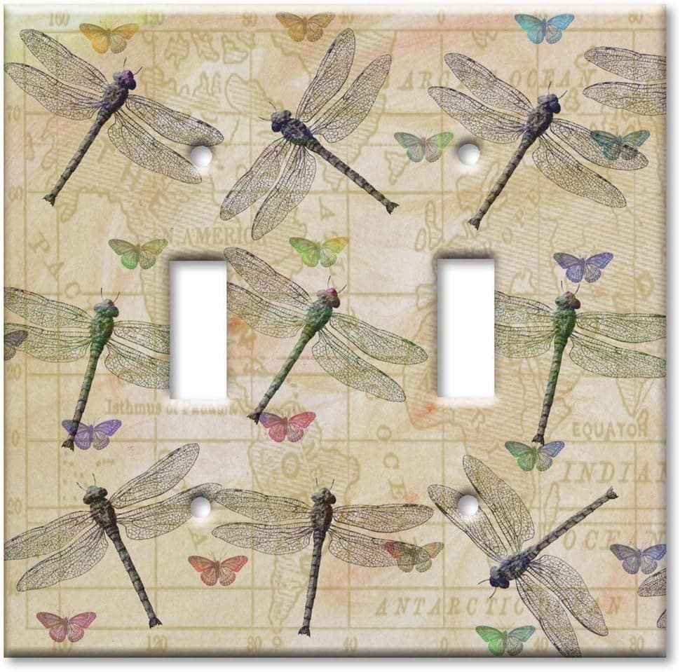 Art Plates - Double Gang Toggle OVERSIZE Switch Plate - OVER SIZE Wall Plate - Dragonflies & Butterflies