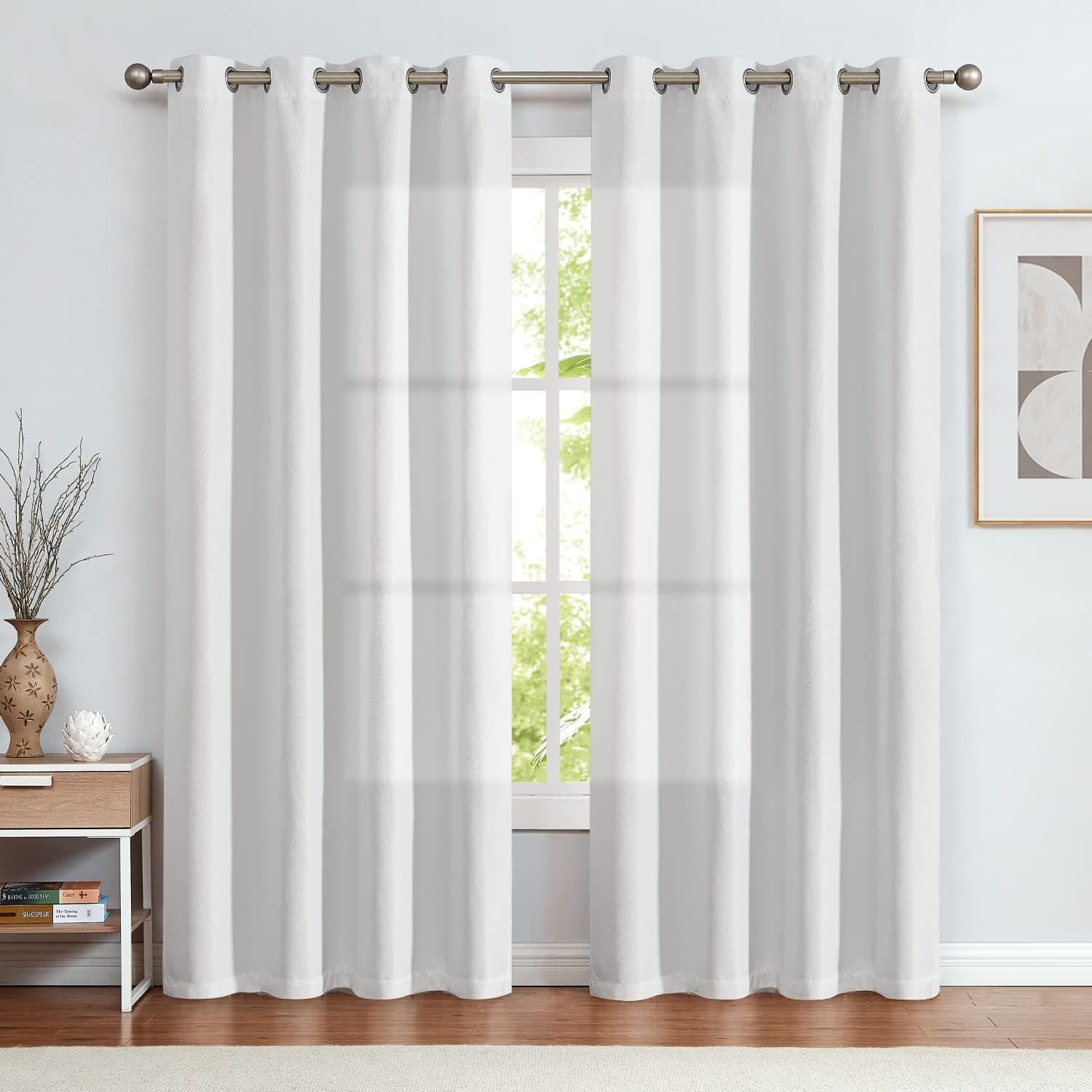 jinchan Linen Texture Curtains Light Reducing Grommet Top Drapes for Bedroom Living Room Window 2 Panels 96 Inches Length White