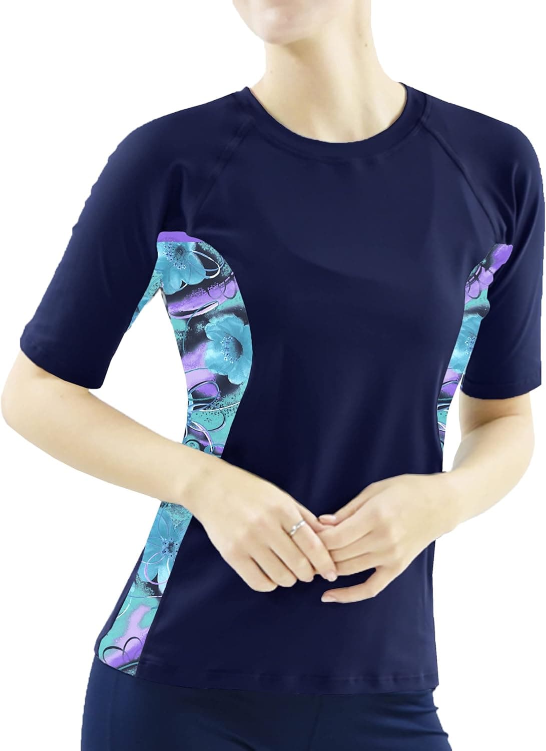 Private Island Women UPF 50+ Swimsuit Short Sleeve Top T Shirt Rash Guard Workout (WRGTS)