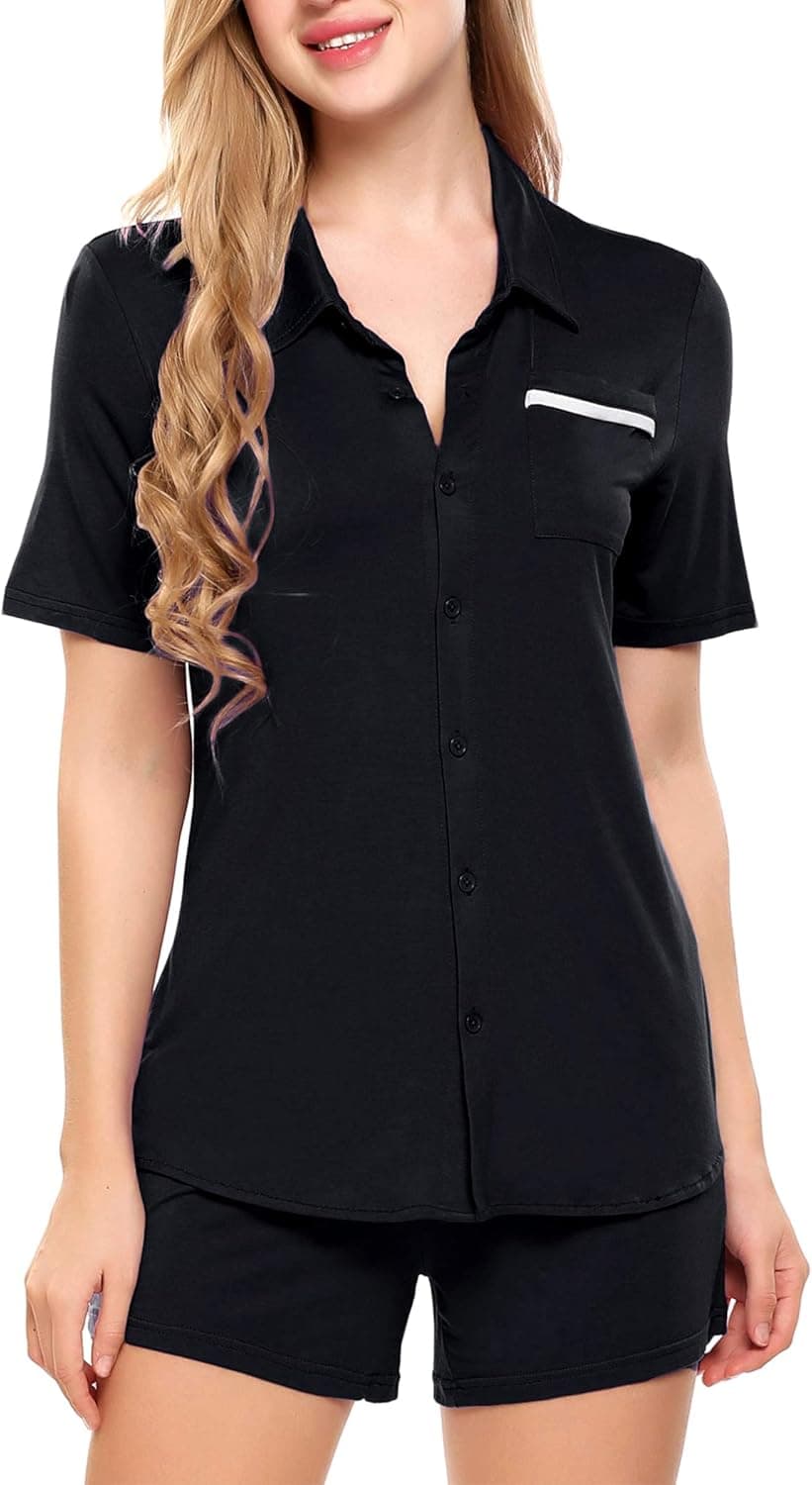 Ekouaer Pajama Set for Women Short Sleeve Sleepwear Button Down Pajama Set Shorts