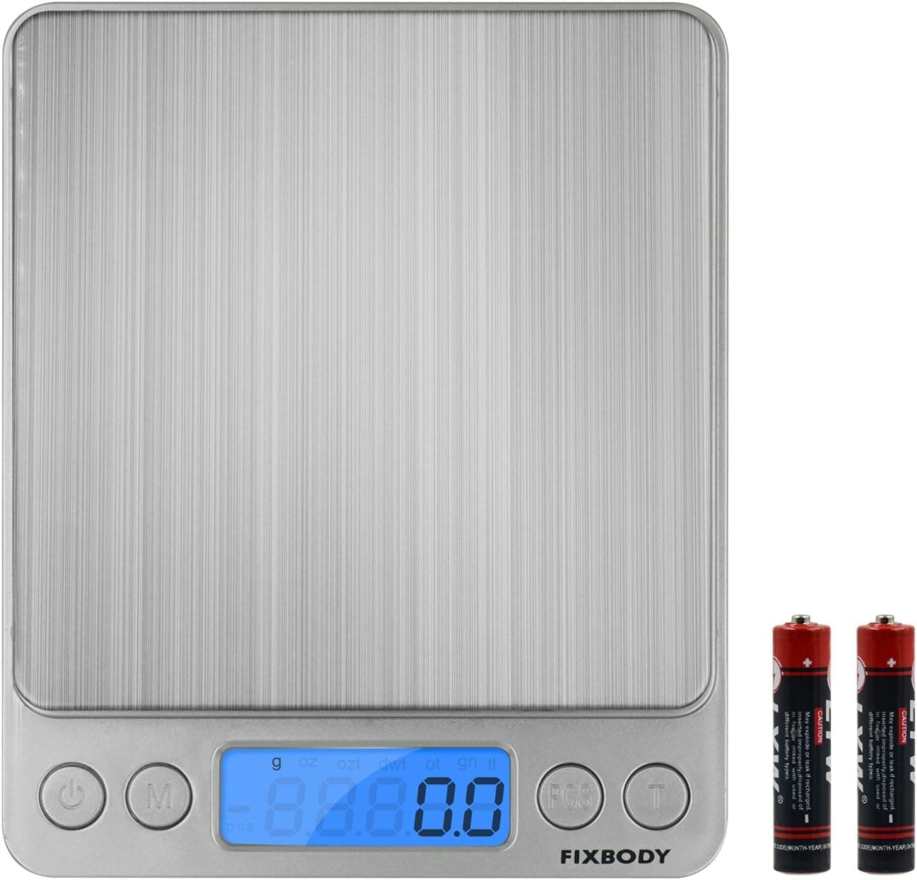 FIXBODY Digital Kitchen Scale, 3000g 0.0035oz/0.1g Pocket Cooking Scale, Mini Food Scale,Jewelry Scale Stainless Steel, (Batteries Included)