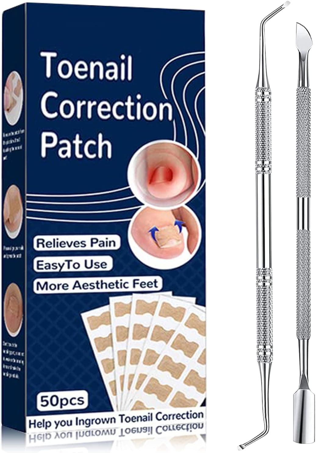 Ingrown Toenail Treatment, Professional Glue-Free Ingrown Curved Toenail Corrector - Painless Pedicure Toenail Corrector Patch, with Nail Correction Tool