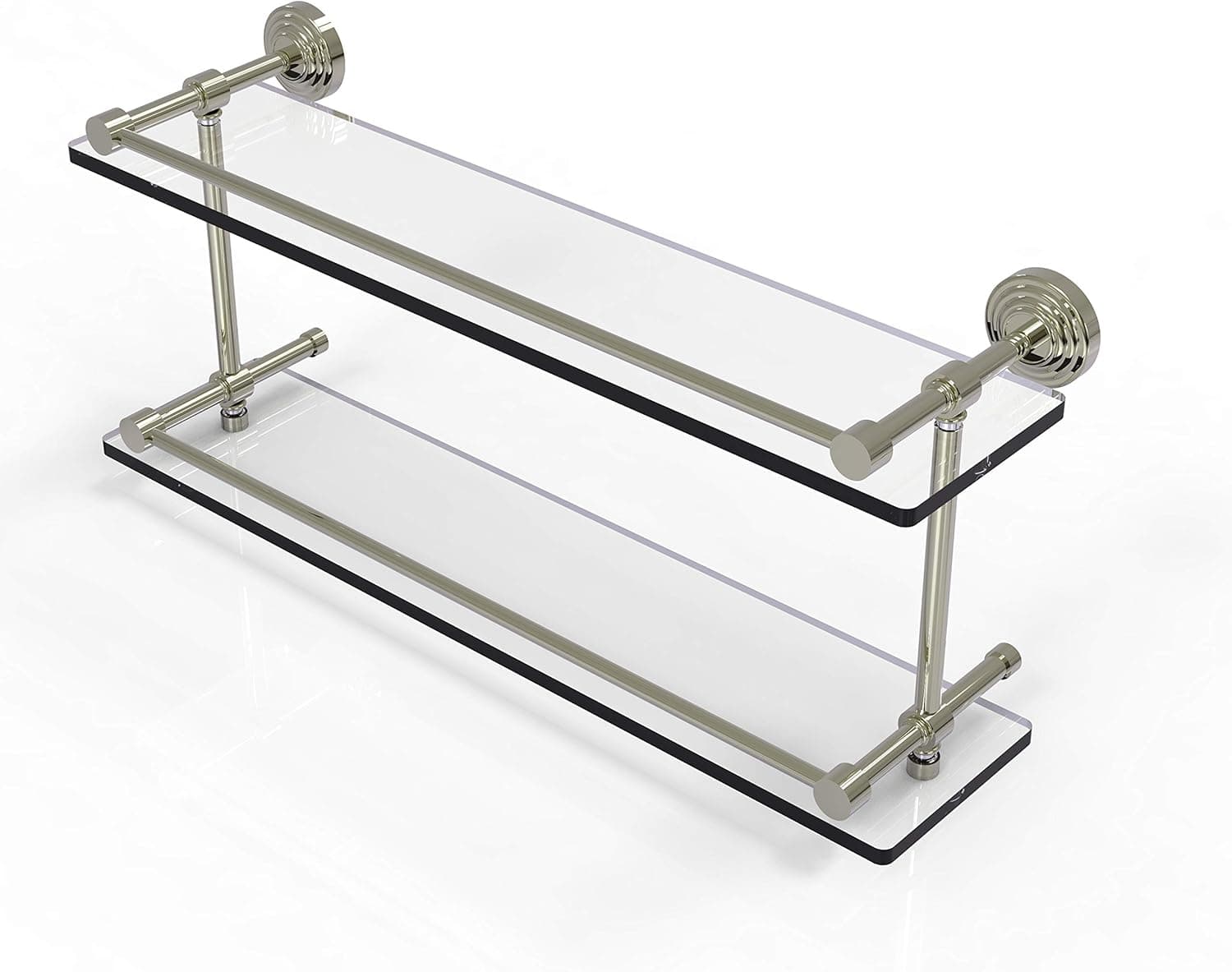 Allied Brass WP-2/22-GAL-PNI Wp 2 Gal Waverly Place Inch Double Gallery Rail Glass Shelf, 22 Inch, Polished Nickel
