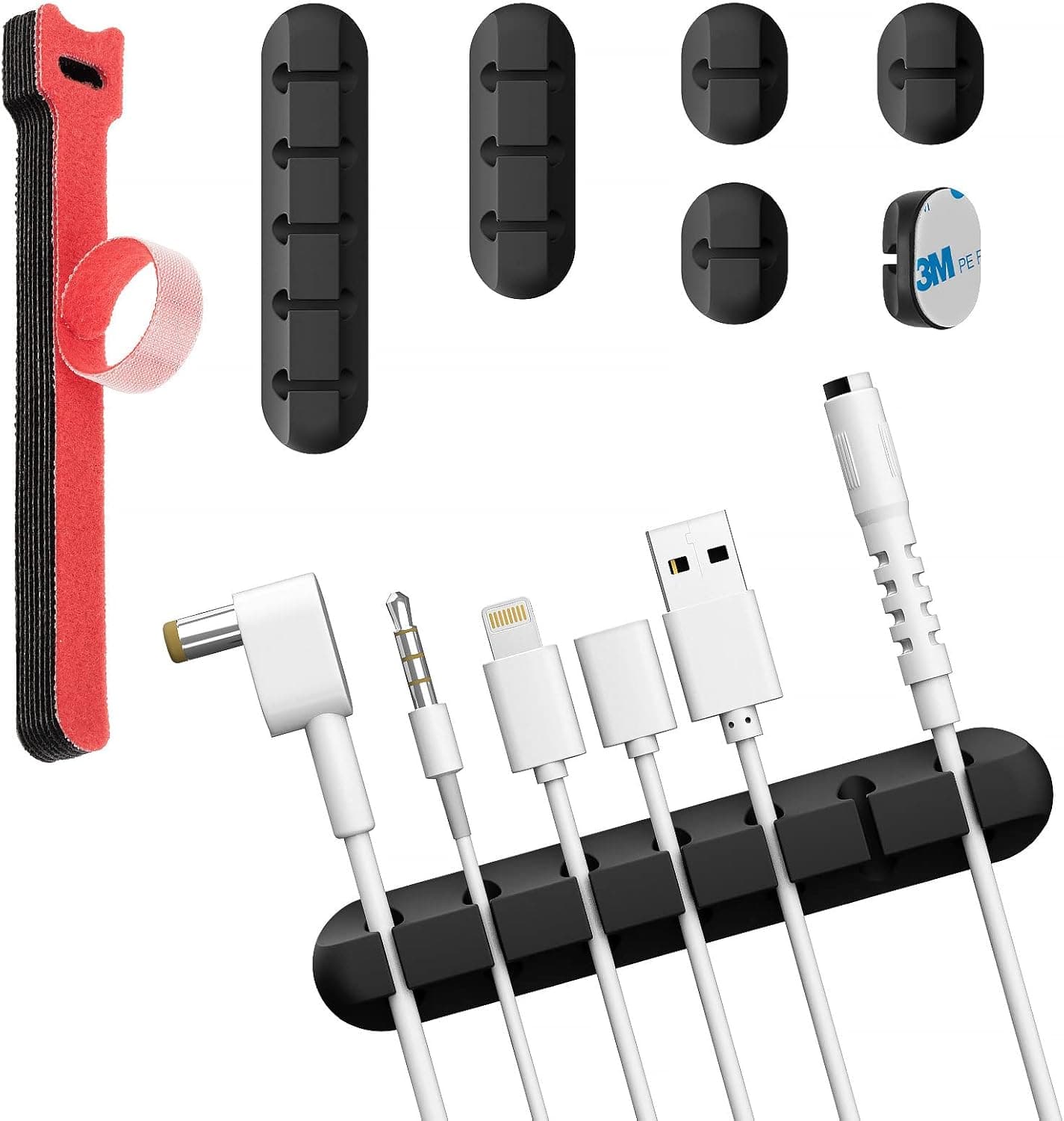 Desk Cord Holder by Mikudia Cable Management - 7 Smart Cable Clips, Cord Holders for Desk at Home or Office Comes with 10 Bonus Cord Ties. Perfect Cord, Cable and Wire Organizer.