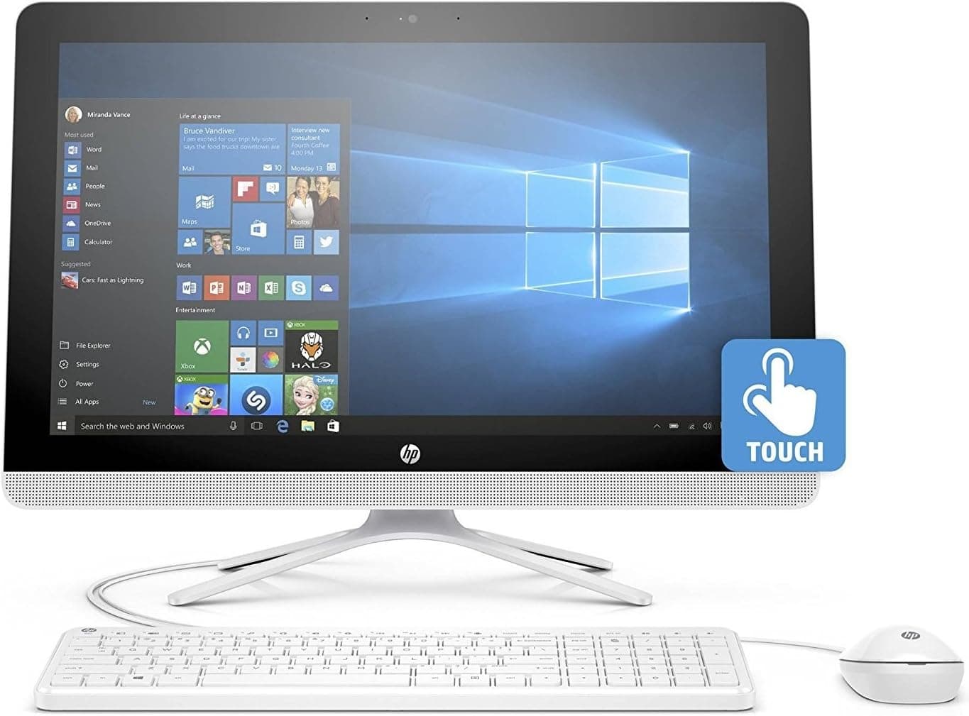 HP 21.5 Inch FHD IPS All-in-One Touchscreen Desktop Computer (Intel Celeron Quad Core 1.6GHz CPU, 4GB RAM, 1TB HDD, USB 3.0, Webcam, Wifi, DVD, Bluetooth, HDMI, Windows 10) (Certified Refurbished)