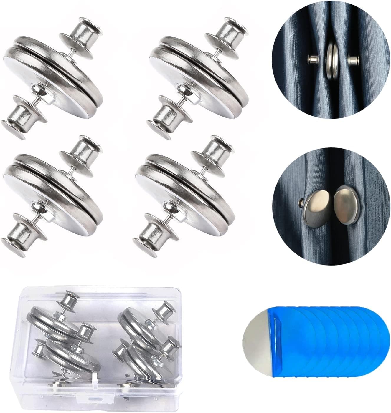 HedongHexi Curtain Weight Magnets,4 Pack Drapery Magnetic with Back Tack,Prevent Light-Leaking Magnet Clasp, Curtain Magnetic Holdback Button and DIY Craft Accessory Home Decoration