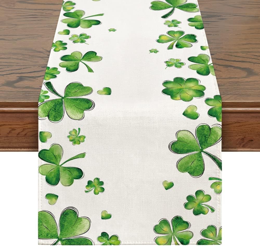Siilues Spring Table Runner, St. Patrick's Day Decorations Shamrock Seasonal Spring Holiday Table Decorations for St. Patrick's Day Party Dining Table Decor (13'' x 72'')